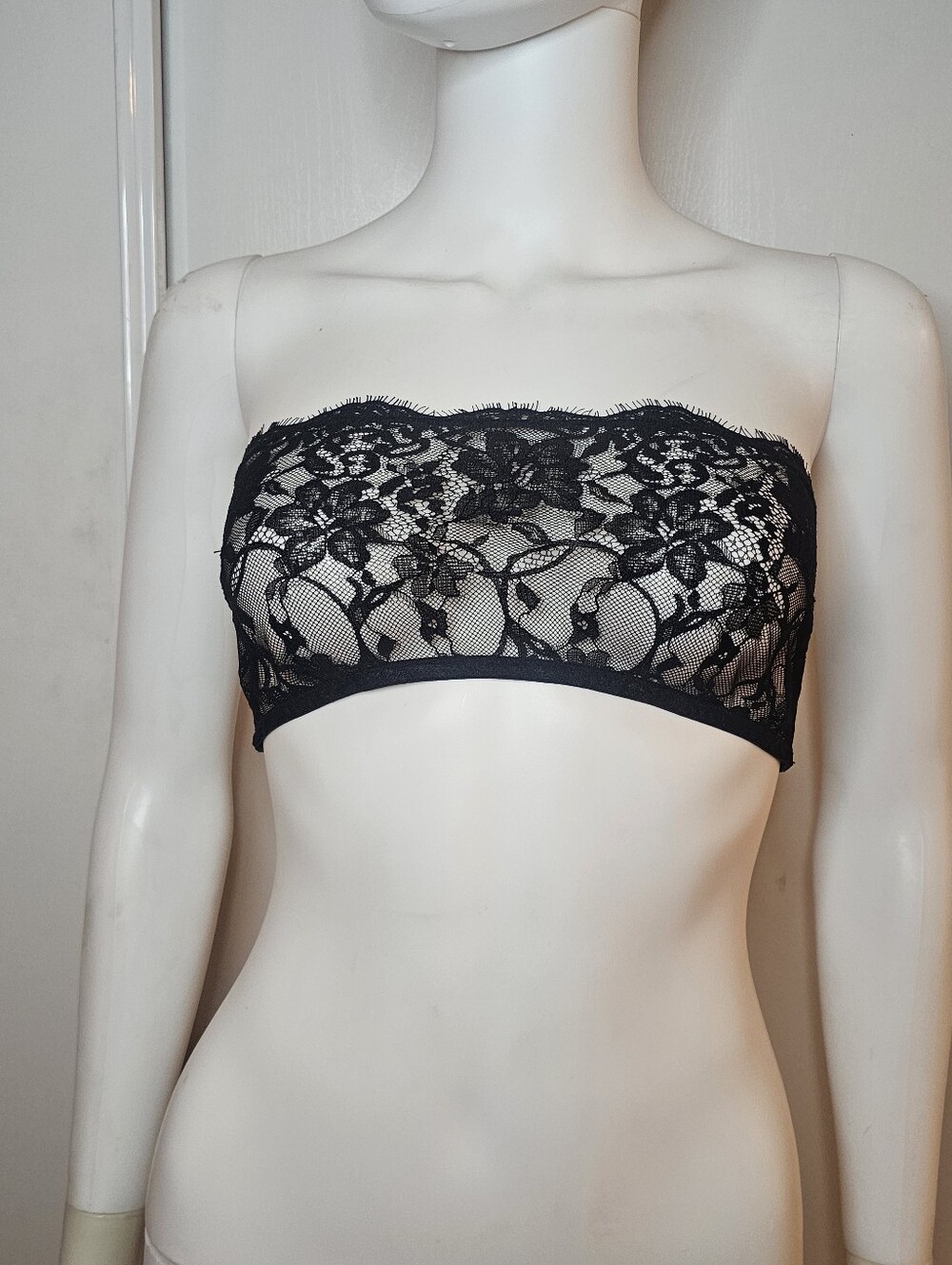 Zara Womens Sheer Black Floral Lace Strapless Bandeau Bralette Tube Top Size L